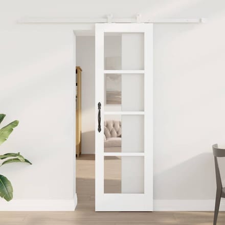 vidaXL - Schuifdeur - ORKDAL - 61 - x - 198,5 - cm - Massief - grenenhout - en - glas - Wit