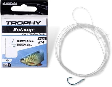 Zebco Trophy Roach Hook-to-Nylon 70cm (8 pcs) Hook Blue - Maat : 16