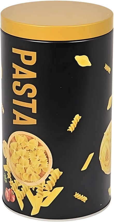 Excellent Houseware Pasta / spaghetti bewaarblik - zwart - metaal - Italiaans - 11 x 19 cm - voorraadblik