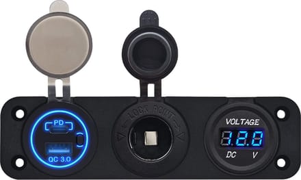 ProRide 12V USB Autolader 2 Poorten - QC3.0 - Voltmeter en 12V/24V Sigarettenplug - Drievoudig inbouw