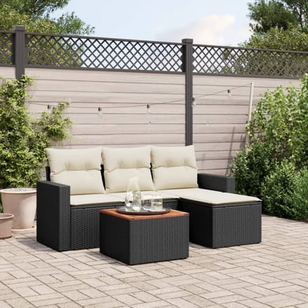 vidaXL - 5-delige - Loungeset - met - kussens - poly - rattan - zwart