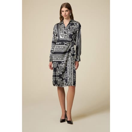 Oltre Patterned Satin Wraparound Dress Black Größe: S | Blusenkleider Outlet | Damen | Schwarz