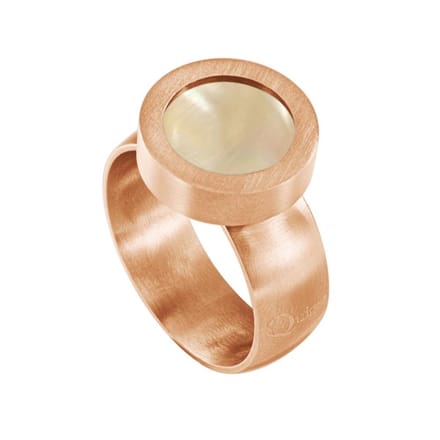 Quiges RVS Schroefsysteem Ring Rosékleurig Mat 19mm met Verwisselbare Perzikkleur Schelp 12mm Mini Munt