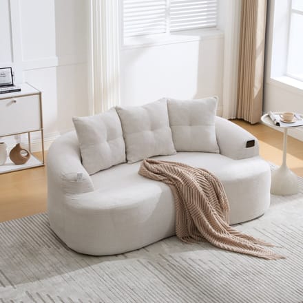 MODFU 2-Zitsbank - Diepe Zitting - Gebogen Vorm - Eigentijds - Chenille - Beige - 164 x 92 x 60 cm