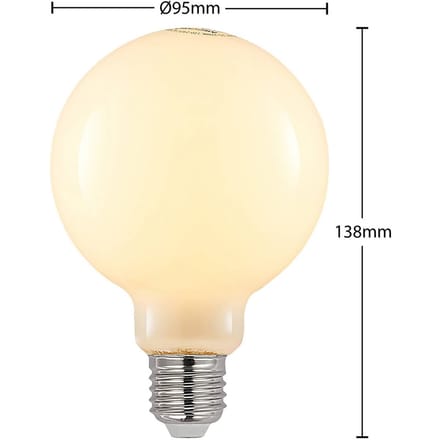 Arcchio LED lamp G95 E27, 8 W, 2.700 K, opaal, dimbaar