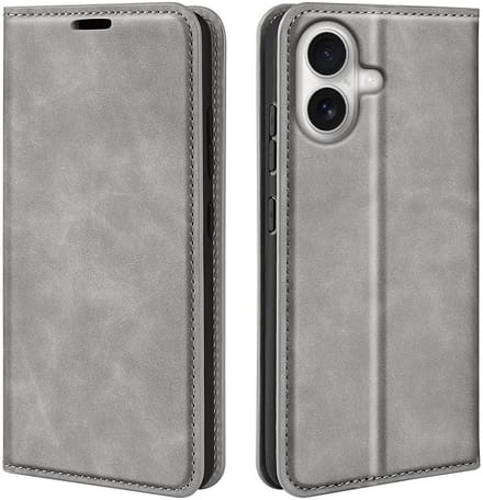 MobyDefend Hoesje - Geschikt voor iPhone 17 - Luxe Wallet Bookcase (Magnetische Sluiting) - Grijs