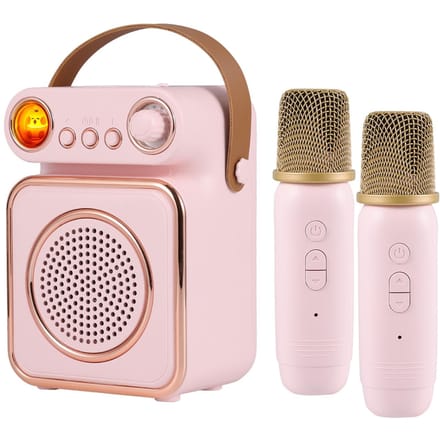 Mini Karaoke Machine Draadloze Microfoon en Speaker Set met 2 Microfoons Oplaadbare LED Kleur roze