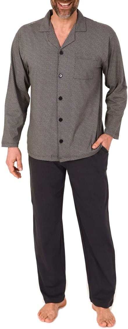 Herenpyjama met lange mouwen en doorknoopsluiting, ook in oversizes
