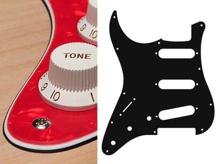 Boston SL-313-PR pickguard, Stallion, standard, SSS, 3 pot holes, 3-5 switch, lefthanded, 3 ply, pearl red