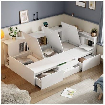Kinderbed - MUVOE - 90x200 cm - Wit - Met lades - Multifunctioneel design wit