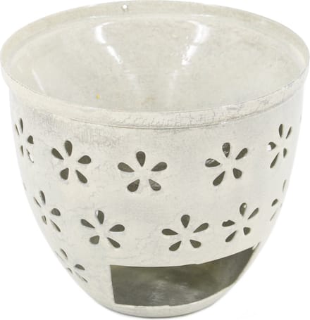 HomeBound by KY | Geurbrander Flower M white marble | 9,5x7x8,5cm | geurbrander bloemen wit
