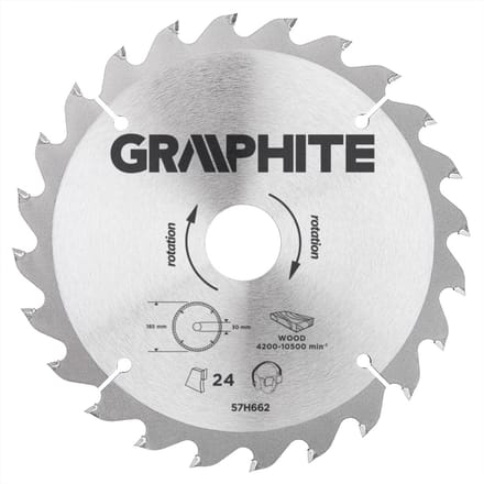 GRAPHITE Cirkelzaagblad 185 mm, 24 tands, Hout