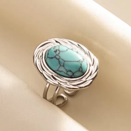 N3 Collecties Boho Turquoise Ring Roestvrij Staal Lichtblauwe Edelsteen Zilver Verstelbare Ring Vrouwen