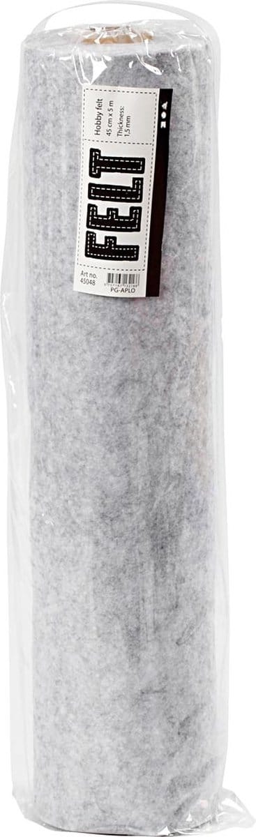 Hobbyvilt, B: 45 cm, dikte 1,5-2 mm, gemelleerd, 180-200 gr, grijs, 5 m/ 1 rol | Hobby vilt