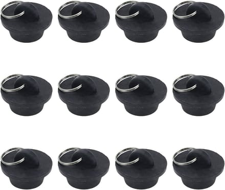 Set van 12 Zwarte Rubberen Afvoerstop met Trekring voor Wastafel en Gootsteen