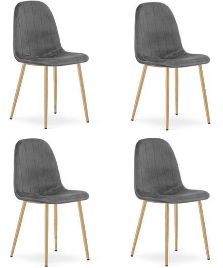 Set van 4 eetkamerstoelen PADVA – Donkergrijs fluweel – Eiken poten – Modern design