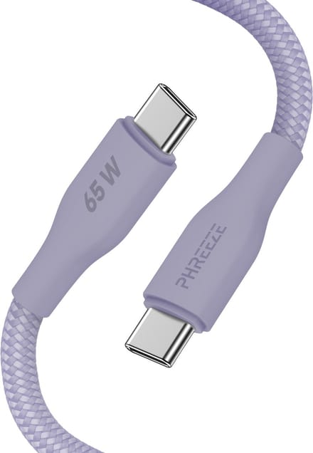 Paarse usb C kabel - 65w fast charge - Usb C naar usb C - Nylon gevlochten - Usb C oplaadkabel - Phreeze