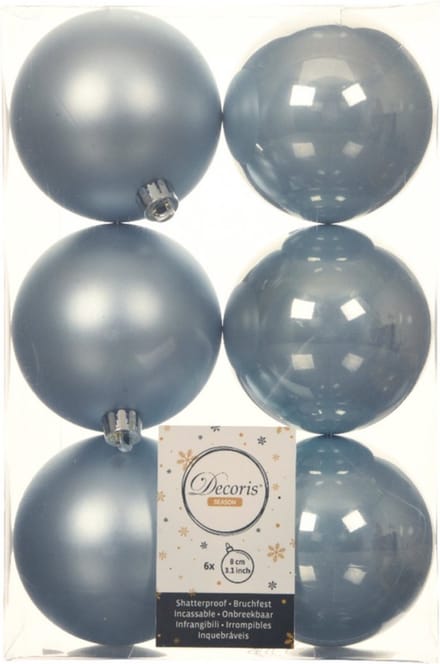 Decoris Kerstballen - 6x st - lichtblauw - D8 cm - kunststof - mat/glans - kerstversiering