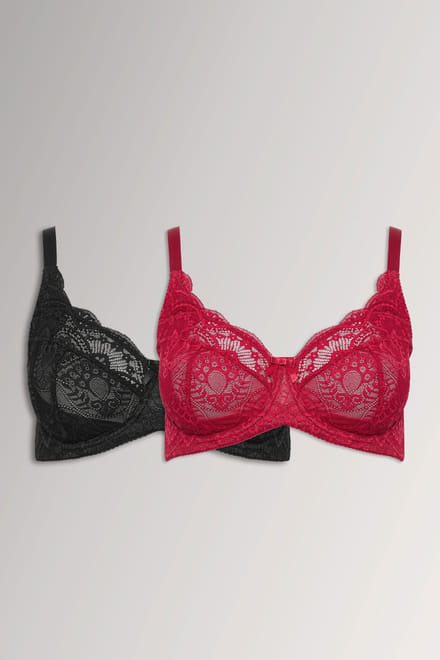 Yours Yourset 2Pack Zwart En Rode Kanten Bh's Met Swirlmotiefsize 85F