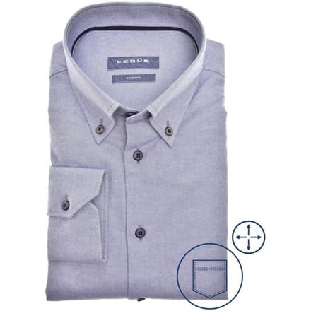 Ledûb Overhemd Flannel Button-Down Modern Fit Midden Blauw / male