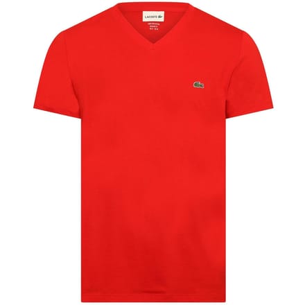 Lacoste Heren Pima Logo Lichtgewicht V Hals T-shirt (Rood)