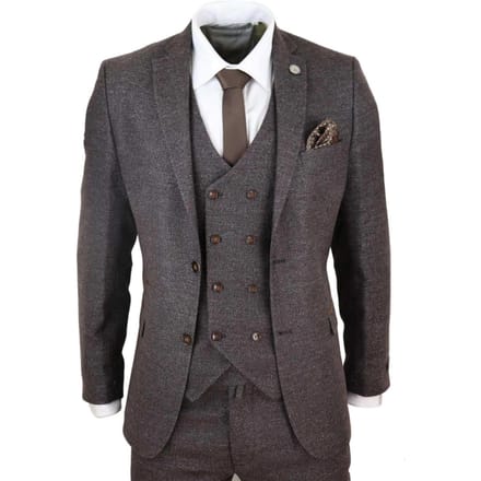 Heren Bruin Wol 3-delige Pak Dubbel Breasted Tweed Peaky Blinders 1920