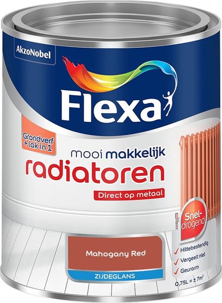 Flexa - Mooi Makkelijk Radiatoren Zijdeglans - Mahogany Red - Mengverf - 750 Ml