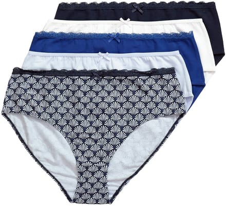 Ulla Popken - Dames - Midi-slips set van 5 patroon/kleuren - Lichtblauw - Maat 42+