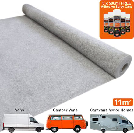 Van tapijtvoering - zilvergrijs - 5.5m x 2m - 5 lijmcilinders
