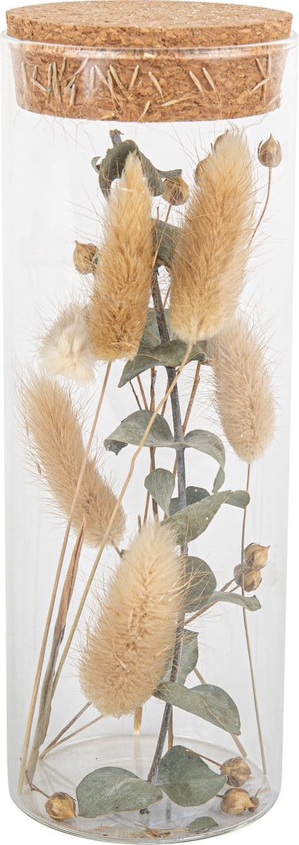 ARTYFETES - Glazen buis met pluimen en eucalyptus 18,5 cm en kurkstop