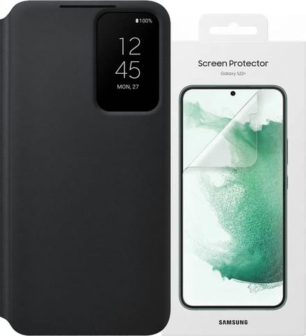 Telefoonhoes en Screenprotector accessoire bundle geschikt voor Samsung Galaxy S22 Plus - Zwart
