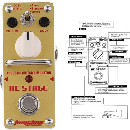 AROMA AAS 3 AC Simulateur de Guitare Acoustique de Scène Mini Pédale d'Effet pour Guitare Électrique Simple avec True Bypass gray