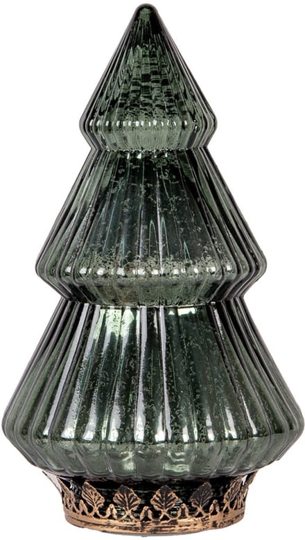 Clayre & Eef Kerstdecoratie met LED-verlichting Kerstboom Ø 13x23 cm Groen Glas