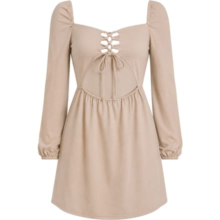Missy Empire Dames-minijurk met lange mouwen van Up Front (Licht Beige)