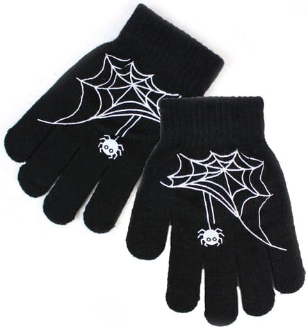Zwarte kinderhandschoenen haloween griezel met wit spinnenweb spider