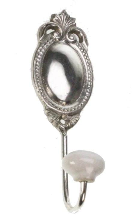 Haak met pors. knop, zilverkleurig 5x4,5x16cm