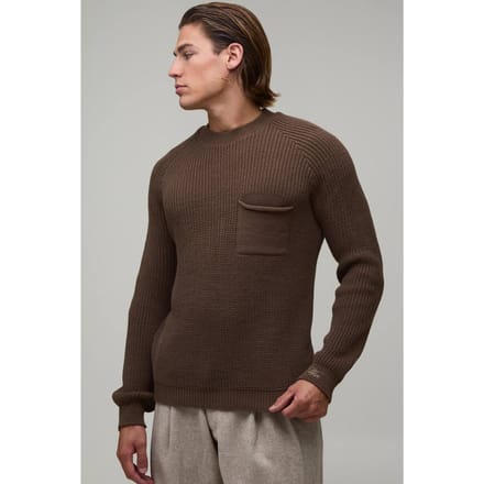 Regular Fit Raglan Geribbelde Gebreide Trui | Taupe | Size Medium