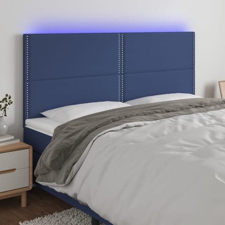vidaXL - Hoofdbord - LED - 200x5x118/128 - cm - stof - blauw