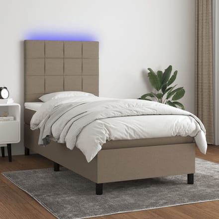vidaXL - Boxspring - met - matras - en - LED - stof - taupe - 80x200 - cm
