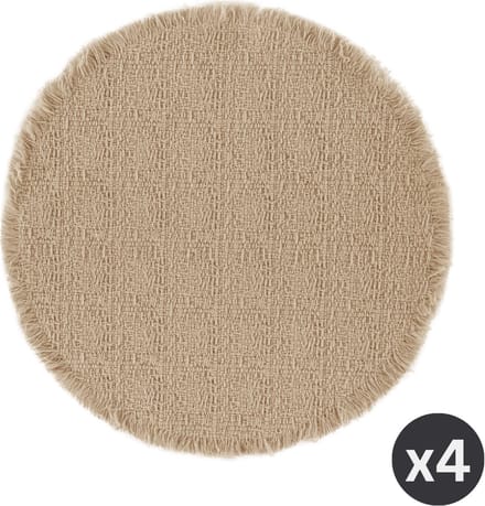 Tiseco - Placemat LINA - SET/4 - boho - stof - Dia 38 cm - Rond, zand