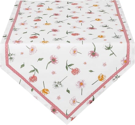 Tafelloper | 50*160 cm | Wit | 100% Katoen | bloem | Clayre & Eef | ASD65