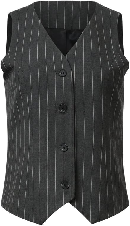 Smashed Lemon Modieus en getailleerd grijs en wit pinstriped gilet |