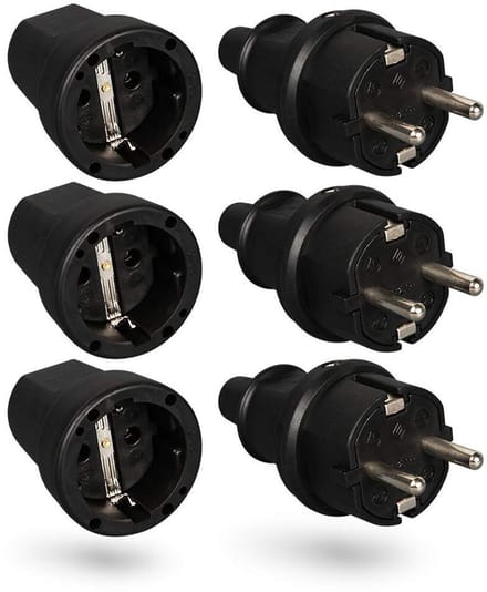 Set van 3 Electriche Stekkers met Bochtbescherming - 250V, 16A, IP20 - Voor Binnengebruik