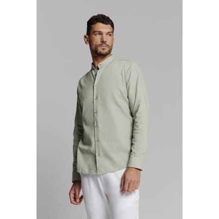 No Excess Shirt Granddad Solid With Linen Light Army Größe: L | Casual hemden Outlet | Herren | Weiß