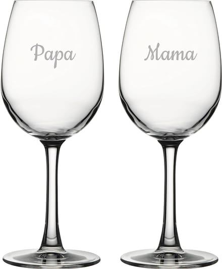 Gegraveerde witte wijnglas 36cl Mama & Papa
