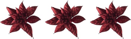 Kerstboomversiering Kerstster - 3x - 15 cm - rood glitter - op clip - ornament