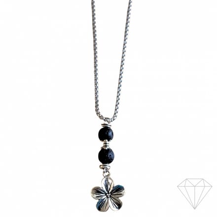 Ketting lavasteen bloem rvs 70 cm - Charme Bijoux