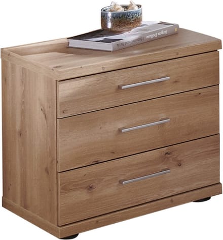 B Bright Nachtkast Bienne met 3 laden - 50 x 52 x 36 cm - bianco eiken