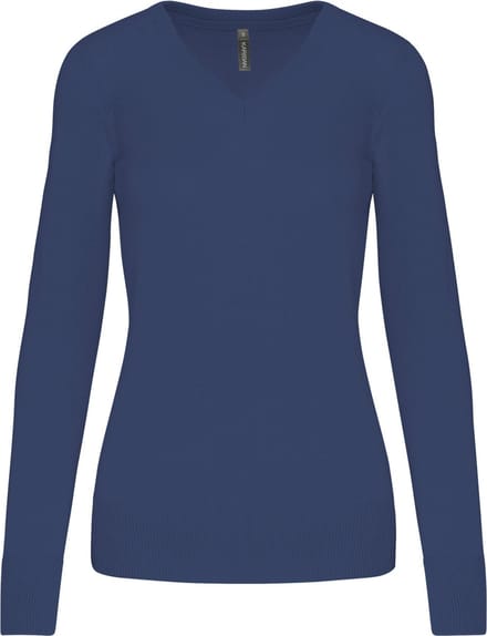 Pullover/Cardigan Dames M Kariban V-hals Lange mouw Deep Blue 50% Katoen, 50% Acryl