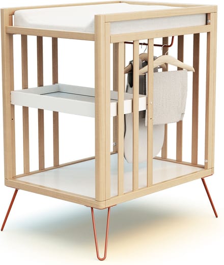 JURABABY Verschoontafel met 2 planken ONLY in hout Beuken en Terracotta